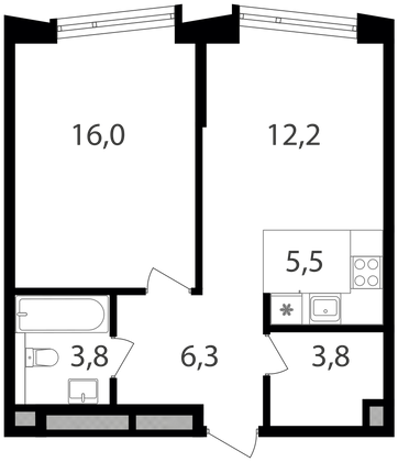 Продажа 1-комнатной квартиры 47,6 м², 12/25 этаж