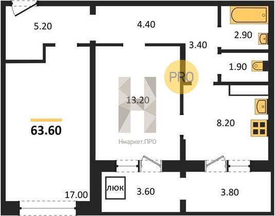 Продажа 2-комнатной квартиры 63,6 м², 17/17 этаж