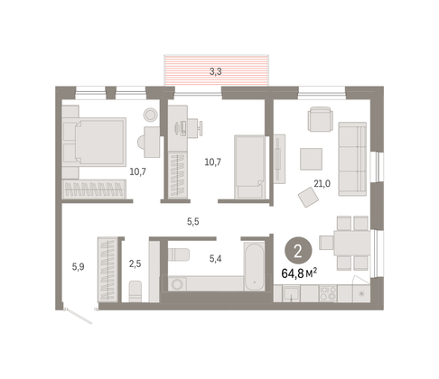 Продажа 2-комнатной квартиры 64,8 м², 3/17 этаж