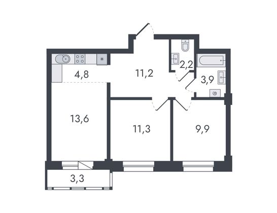 Продажа 3-комнатной квартиры 60,2 м², 11/16 этаж