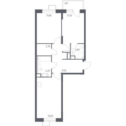 39,2 м², 2-комн. квартира, 8/13 этаж