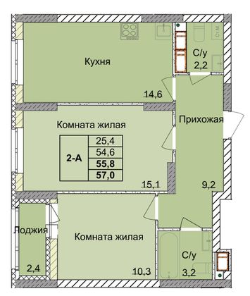 Продажа 2-комнатной квартиры 55,8 м², 2/18 этаж