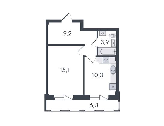 Продажа 1-комнатной квартиры 44,8 м², 3/13 этаж