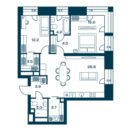 79,5 м², 2-комн. квартира, 15/20 этаж