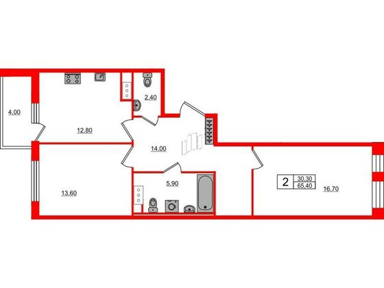 Продажа 2-комнатной квартиры 65,4 м², 9/10 этаж