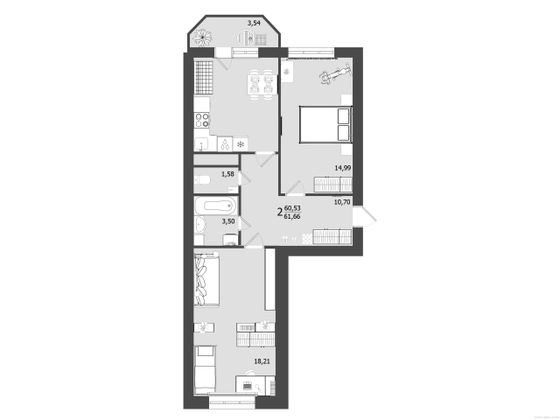 Продажа 2-комнатной квартиры 61,7 м², 2/9 этаж