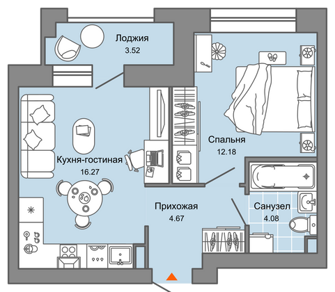 39 м², 2-комн. квартира, 7/9 этаж