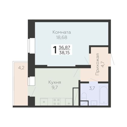 Продажа 1-комнатной квартиры 38,2 м², 10/22 этаж
