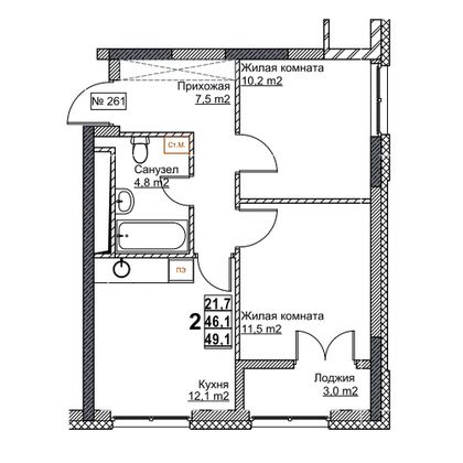 Продажа 2-комнатной квартиры 49,1 м², 16/24 этаж