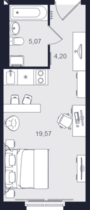 28,8 м², студия, 2/24 этаж