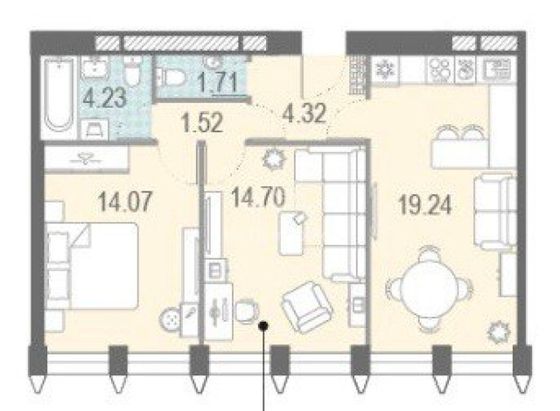 Продажа 2-комнатной квартиры 60,5 м², 37/40 этаж