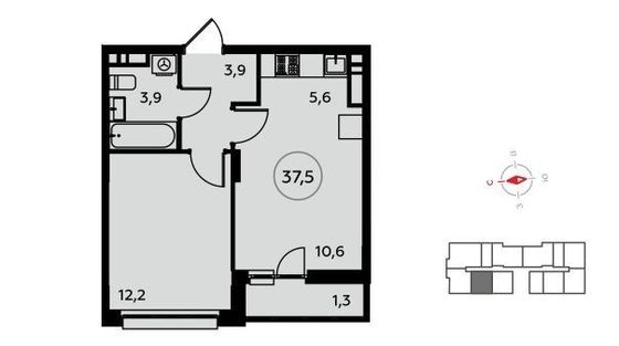 Продажа квартиры-студии 37,9 м², 15/15 этаж