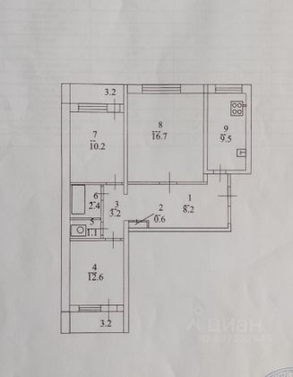 Продажа 3-комнатной квартиры 67 м², 9/9 этаж