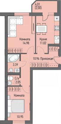 Продажа 2-комнатной квартиры 54 м², 14/16 этаж