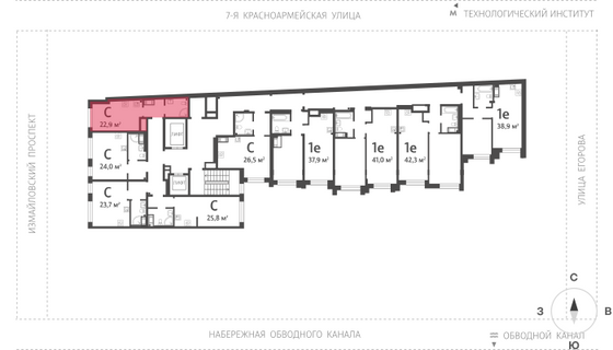 22,9 м², студия, 4/11 этаж