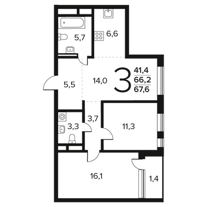 Продажа 3-комнатной квартиры 67,4 м², 2/12 этаж