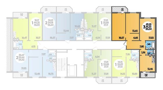 84,3 м², 3-комн. квартира, 2/8 этаж