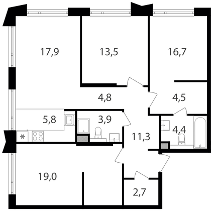 Продажа 3-комнатной квартиры 95,2 м², 19/24 этаж