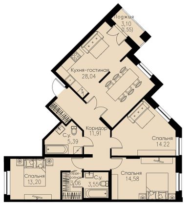 Продажа 3-комнатной квартиры 95,8 м², 2/11 этаж