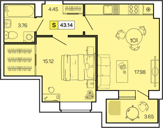 43,1 м², 1-комн. квартира, 9/9 этаж