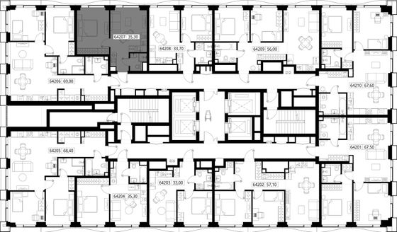 Продажа 1-комнатной квартиры 35,3 м², 42/48 этаж