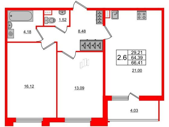 Продажа 2-комнатной квартиры 64,4 м², 2/7 этаж