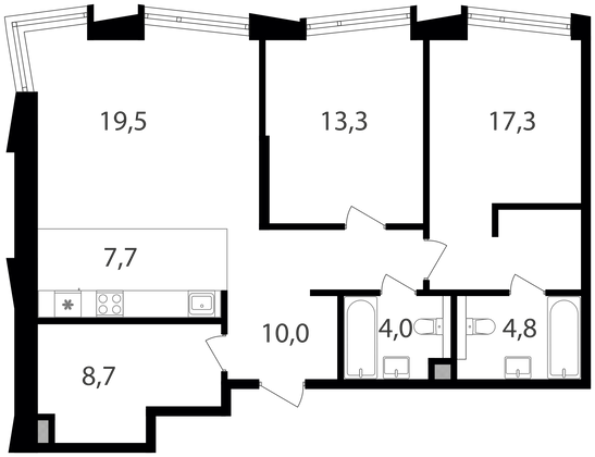 Продажа 2-комнатной квартиры 85,3 м², 18/25 этаж