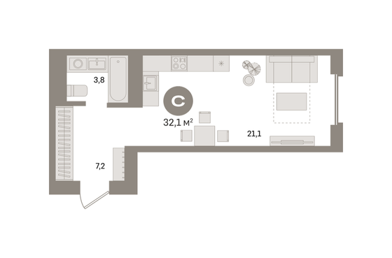 Продажа квартиры-студии 32,1 м², 8/24 этаж