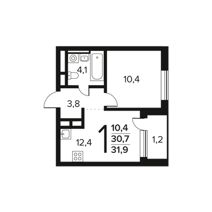 31,9 м², 1-комн. квартира, 6/7 этаж