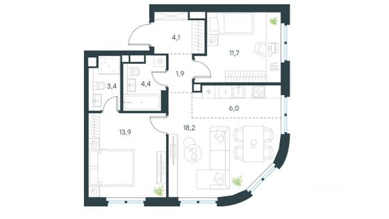 Продажа 3-комнатной квартиры 62,1 м², 3/29 этаж