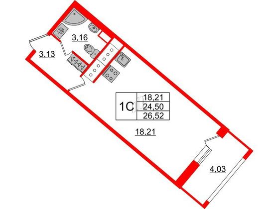 Продажа квартиры-студии 24,5 м², 14/18 этаж