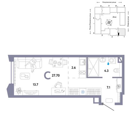 Продажа квартиры-студии 27,7 м², 28/30 этаж