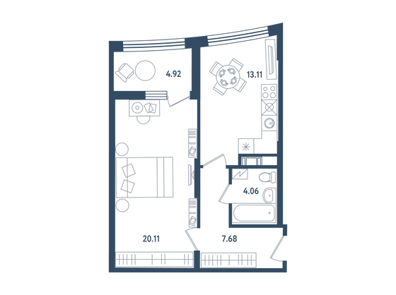 47,4 м², 1-комн. квартира, 3/6 этаж