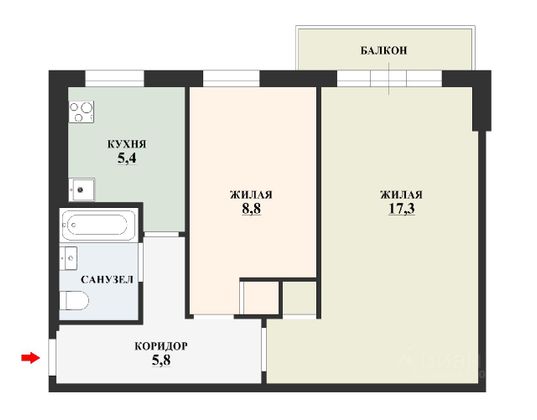 Продажа 2-комнатной квартиры 44,5 м², 3/5 этаж