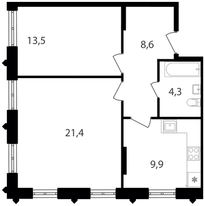 Продажа 2-комнатной квартиры 57,7 м², 10/30 этаж