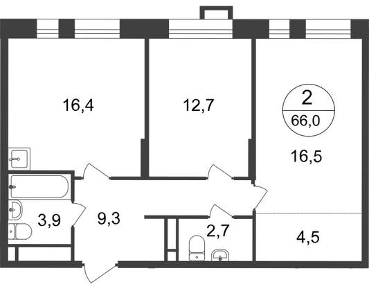 Продажа 2-комнатной квартиры 66 м², 14/20 этаж