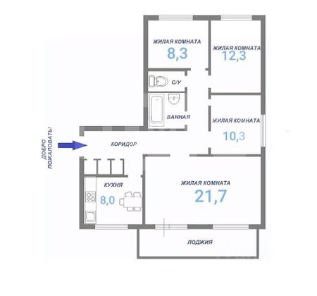 Продажа 4-комнатной квартиры 77,9 м², 1/9 этаж