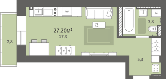 Продажа квартиры-студии 27,2 м², 6/9 этаж