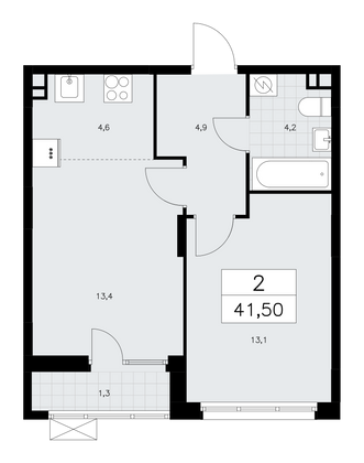 41,5 м², своб. планировка, 3/10 этаж