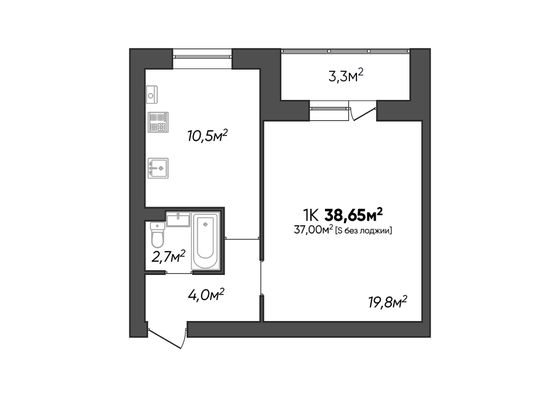 Продажа 1-комнатной квартиры 38,7 м², 3/3 этаж