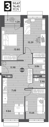 Продажа 3-комнатной квартиры 77,7 м², 2/9 этаж