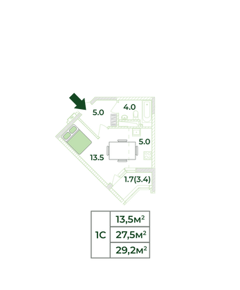 29,2 м², 1-комн. квартира, 5/18 этаж