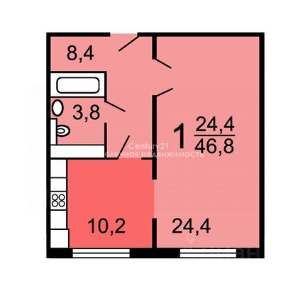 Продажа 1-комнатной квартиры 46,8 м², 2/26 этаж