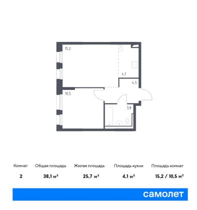 38,1 м², 1-комн. квартира, 7/16 этаж