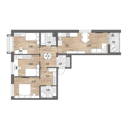 91,3 м², 4-комн. квартира, 4/10 этаж