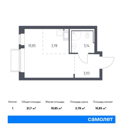 21,7 м², студия, 15/17 этаж