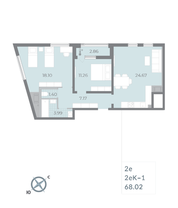 Продажа 2-комнатной квартиры 68 м², 16/17 этаж