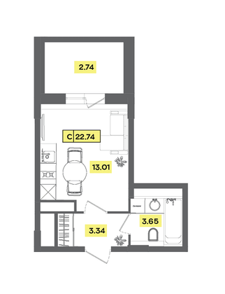 Продажа квартиры-студии 22,7 м², 6 этаж