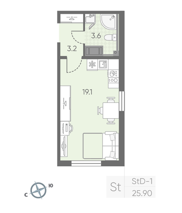 Продажа квартиры-студии 25,9 м², 24/25 этаж