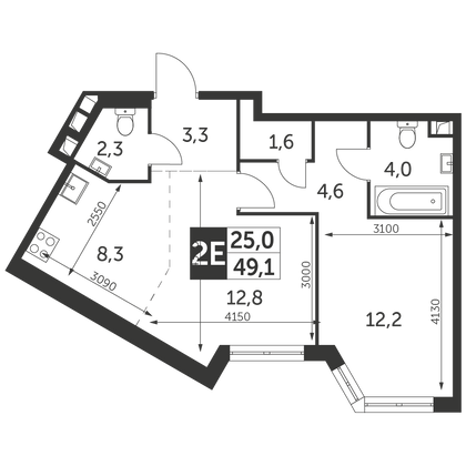 49,1 м², 2-комн. квартира, 37/47 этаж